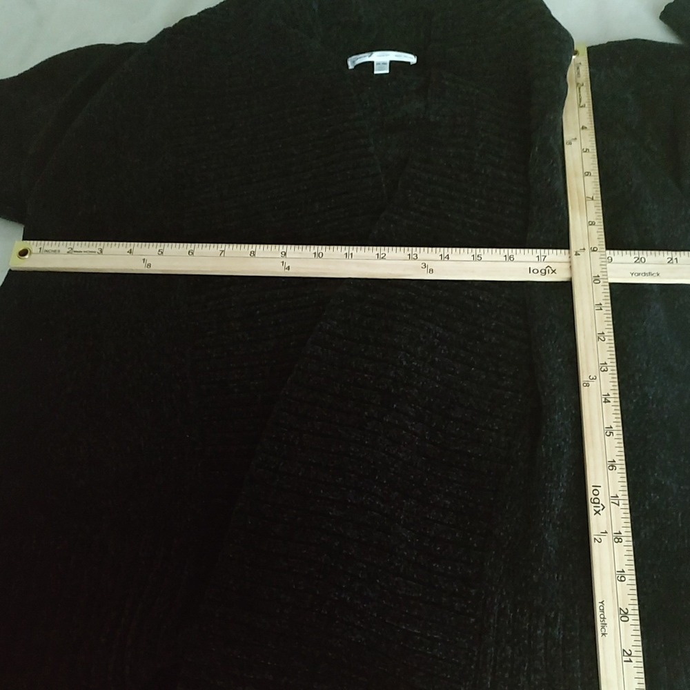 Seven7 Cardigan Sweater Women XXL Black Excellent Open Front Ribbed Shawl Collar